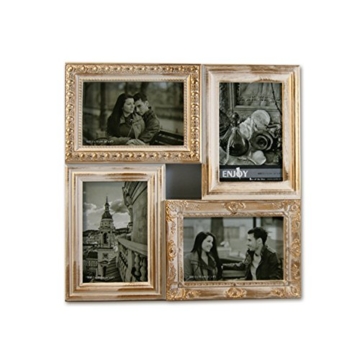 540 3D Bilderrahmen Collage 4 Fotos Fotogalerie Rahmen Antik Weiß Gold -