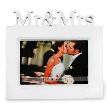 Bilderrahmen Mr. & Mrs. Hochzeit Valentinstag Fotorahmen weiß 20 x 18 cm -