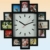 Foto Wanduhr Foto Galerieuhr für 12 Bilder mit Uhr mit schwarzen Bilderrahmen -