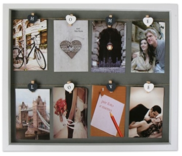 Holz Bilderrahmen Home & Love weiß – Multirahmen für 8 Bilder mit Befestigungsclips – Galerie Collage Foto Rahmen -