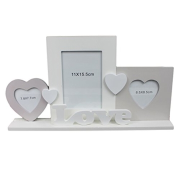 Süßer Bilderrahmen LOVE für 3 Fotos ~ aus Holz zum Stellen ~ weiß grau ~ 42 x 23 x 6 cm -